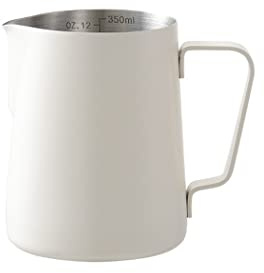 Hoshen Pichet à expresso en acier inoxydable, pichet à mousse de lait, tasse à café au lait, pichet à vapeur cappuccino et expresso 350ML Blanc