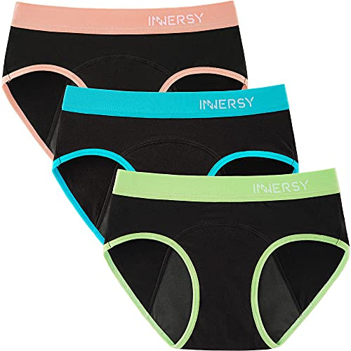 INNERSY Perioden Unterwäsche Mädchen Baumwolle Auslaufsicher Unterhosen Teenager 3er Pack (12-14 Jahre, Buntes Schwarz)