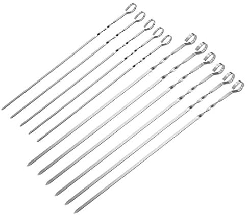 Brochetas de metal Kebab – Juego de 10 brochetas planas reutilizables para barbacoa. Cóctel, Shish Kabob, artículos esenciales para fiestas, 36 cm (tamaño pequeño)