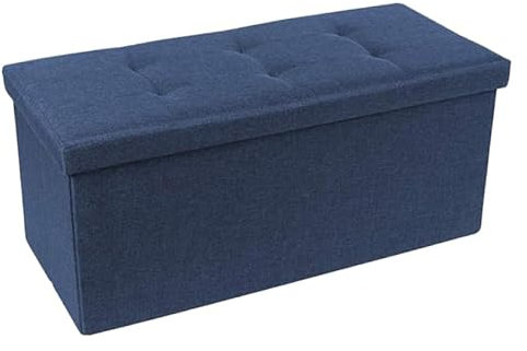 INTRECCI Pouf Contenitore, Puffo per Sedersi, Panca Contenitore, in Tessuto, Rettangolare, 76x34x34 cm, Imbottito, Versatile, Facile da Pulire. Colore: Blue Jeans