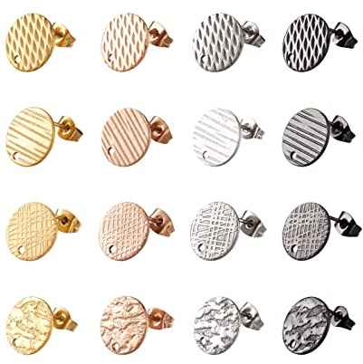 PandaHall 32 stücke Flache Runde Ohrstecker Erkenntnisse Komponenten 4 Farben 304 Edelstahl Ohrstecker Post mit Ohrring Zurück für Ohrring Schmuck Machen