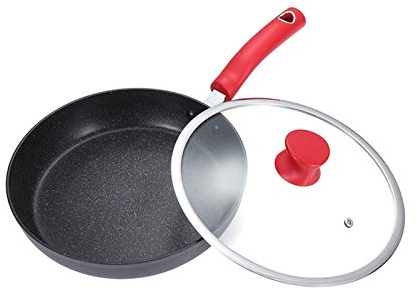 Padella Padella con coperchio, padella antiaderente 26 cm Padella di frizzatura profonda, frittura Pan non bastone a induzione Pentola omelette compatibile con tutti i tipi di stufe (nero) Padella Ant