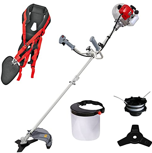 IKRA desbrozadora a Gasolina IBF 43 Incl. Bobina, Disco de 3 Puntas, Correa de Hombro Profesional y Escudo Protector