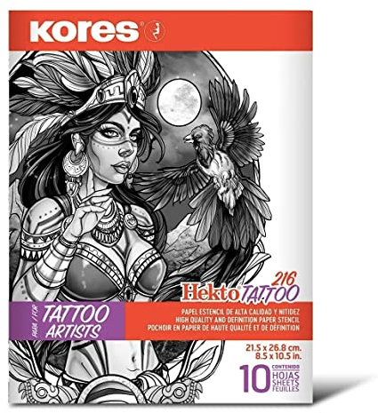 Kores - Tattoo-Papier – Hekto 216 – Transferpapier, Schablone mit violetter Tinte für Tattoo-Kit, ungiftig, Tattoo-Schablonenpapier, 21,5 x 36,8 cm, 10 Stück