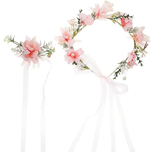 Uonlytech Haarreif Mit Blumenkranz Und Armband Haarband Mit Blumenmuster Verstellbares Band Für Sicheren Halt Elegantes Haarschmuck Für Damen Und Braut Für Hochzeiten Und Partys