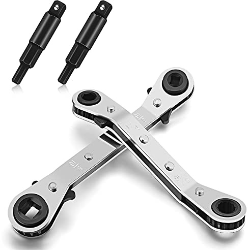 Wrench Ratchet Wrench 5/16 to 1/4 HVAC Service Wrench with 3/8 Inch Hex Bit Adapter Refrigeration Tool Set for Air Conditioning Refrigeration Equipment Repair (Long, Short Style,4 Pieces)