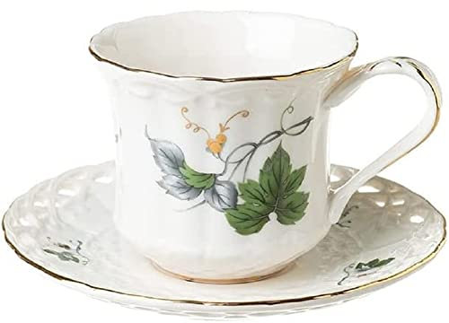 FülleMore Espressotasse Set 180ml Kaffeetasse mit Untertasse,Keramik Cappuccino Tassen Mokkatasse Geschenk für Weihnachten Geburtstag Hochzeit (Blätter-Muster)