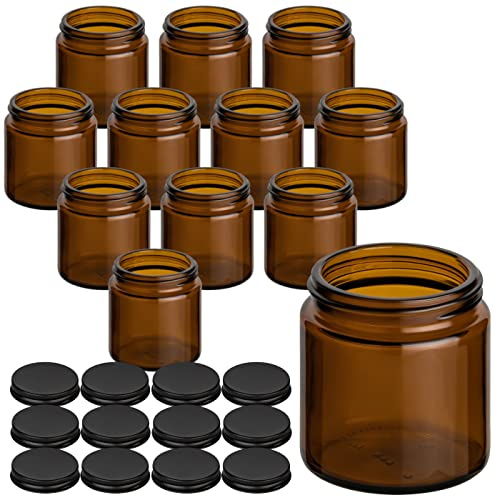 gouveo Lot de 12 pots à crème en verre ambré de 120 ml avec bouchon à vis, noir mat - Pots à crème vides à remplir - Petit pot en verre pour cosmétiques, lotions ou épices (CTB120SZM)