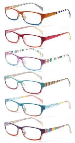 COJWIS 6 pack Lesebrille Blaulichtfilter Brille für Damen Federscharnier Lesehilfe Blendfreie UV Brille Leserbrille