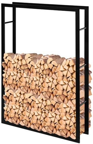 Laneetal Kaminholzregal Innen Außen, 150x100x25 cm, Brennholzregal aus Metall, Holzstapelhilfe, Holzunterstand, Brennholzlager, Kaminholzständer, Holzlager, für Kaminholz Brennholz, schwarz