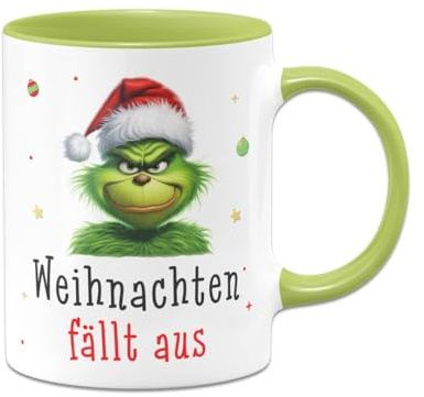 Tassenbrennerei Grinch Tasse - Weihnachten fällt aus - Kaffeetasse mit Spruch, Weihnachtstasse lustig - Weihnachts-Deko Anti-Weihnachten (Grün)