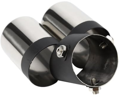 Dual Exhaust Tailpipe Muffler, Universal Car Round Mouth Double-tube Curved Outlet Exhaust Trim Tips(Outlet diameter :55MM, interface diameter :62MM)