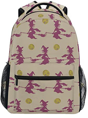 Ireser Halloween Witch on Broomstick and Full Moon Backpack For Girls Boys, Student School Bag Bookbag Travel Laptop Backpack Purse Daypack