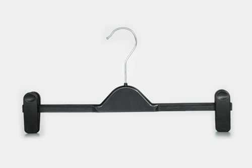 famy.Shop Kunststoff Kleiderbügel mit Clips ca. 36 cm, schwarz, 12 Stück, Hosenkleiderbügel mit Klammern
