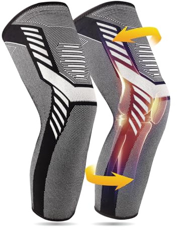 yeloumiss Full Leg Compression Sleeve 1 Pair Long Knee Braces for Women and Men Knee Support with Non Slip Silicone for Sports Running Arthritis Meniscus Tear Knee Pain (Black, XX-Large)