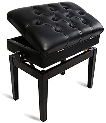 RWRAPS Solo Klavierbank aus Holz mit Musikaufbewahrung, höhenverstellbar, Starke Tragfähigkeit (56 × 36 × 50~60 cm) (Schwarz)