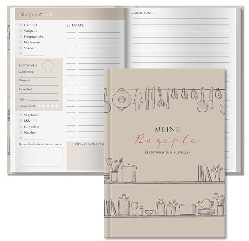 BIROYAL Rezeptbuch zum Selberschreiben A5, Kochbuch Selbst Schreiben, Rezeptbuch für 100 Lieblingsrezepte, Kochbuch zum Selberschreiben, Recipe Book Backbuch Schreiben, Rezepte Buch zum Ausfüllen