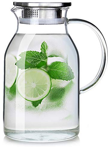 105OZ Glass Pitcher with Lid and Spout - High Heat Resistance Pitcher for Hot/Cold Water & Iced Tea (3.0L)