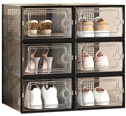 Ssiyiya Shoe Storage Box, 6pcs Clear Plastic Stackable Shoe Box with Lids, Multifunctional Shoe Organizer Containers for Home, Wardrobe, Dormitory, Entryways, Under Bed