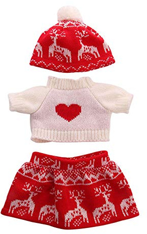 Codulu 18 Zoll Amerikanische Puppenkleidung Puppen-Rock Hut Weihnachten Winterkleidung Puppenzubehör 43-46cm Mädchen Puppen-3 Teile/Set-Rot