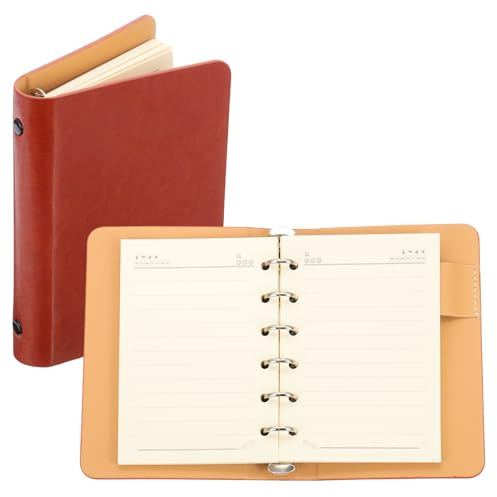 PATIKIL 6 Ring Binder Cover, A7 Leder Notizbuch Binder Mini Nachfüllbarer Loose Leaf Personal Planner mit 50 Blatt Linienpapier, Orange