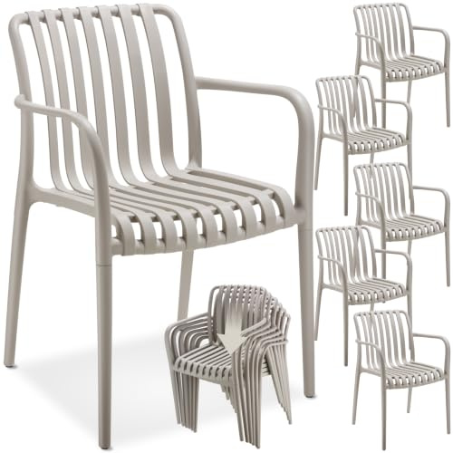 tectake® Gartenstühle stapelbar, Gartenmöbel Set, Balkon Möbel, Bistro Set, Sessel, Outdoor Möbel, Balkonmöbel, Terrassenmöbel - Taupe, 6er Set