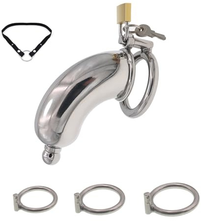 Gabbia del pene cilindrica lunga con 3 moschettoni di dimensioni diverse e 1 dilatatore rimovibile gabbia di castità in acciaio inox uomini SM bondage fetish sex toy