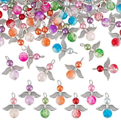 PH PandaHall 56 st 7 färger ängel fe berlocker skyddsänglar berlocker ängel vinge hängen spricka glaspärlor hängen änglar dingla berlock för halsband armband örhänge smyckestillverkning gör-det-själv