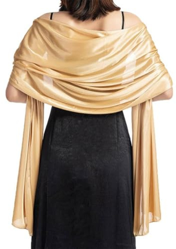 GreatRise Elegant Transparent Stola für Abendkleider Lang Satin Schal Leicht Seidensatin Stolen Sommer Umschlagtuch Dünn Wraps Festlich Schultertuch Halstuch für Hochzeit Alltag Gold 65×180cm