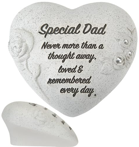 Décoration commémorative en forme de cœur avec strass et roses en relief – Décoration funéraire pour tombe, cimetière, cadeau de condoléances pour papa – Souvenir funéraire effet pierre