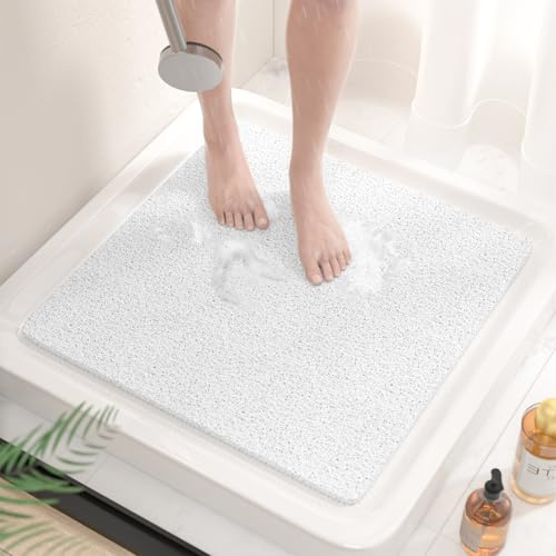 HITSLAM Duschmatte rutschfest, 53x53cm Badewannenmatte rutschfest Ohne Saugnapf, Weiche PVC-Luffa Antirutschmatte Badewanne, Schnell Trocknende Badematte, Hocheffiziente Drainage, Weiß