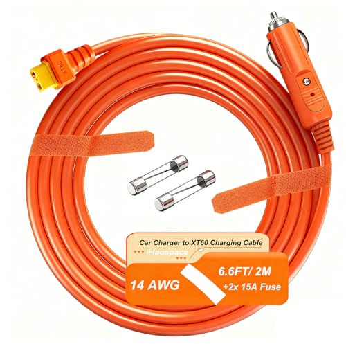 Car Charger auf XT60 Adapter Kabel DC KFZ Ladekabel 14AWG 2M/6.6Ft Car Charging Cable Kompatibel mit EcoFlow Delta/River Anker SOLIX C300/C1000 Portable Powerstation Solar Generator