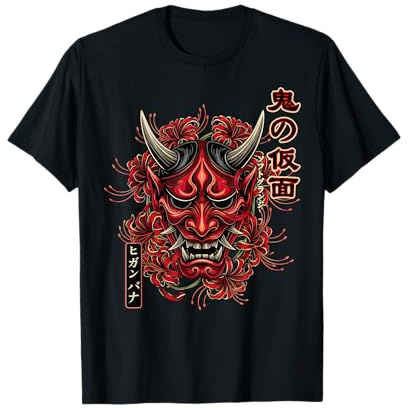 Maschera di Oni Ragno Giglio Giapponese Demone Anime Soft Grunge Maglietta
