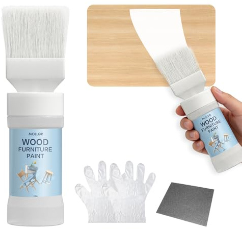 Mollor Pintura para muebles de madera, 150 g, color blanco, para muebles, armarios, puertas, mesas de comedor y sillas, color blanco mate a base de agua