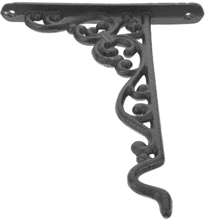 HOUDERCO Support Mural avec Vis et Écrous Inclus Crochet Robuste Vintage en Fonte Noire pour Panier Suspendu pour Pots de Fleurs Lourds, Jardin et Intérieur