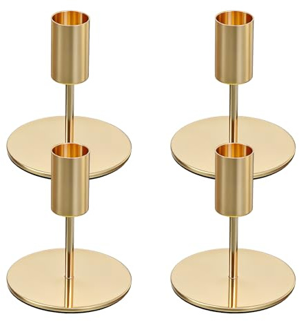 4 Stück Kerzenständer Gold, Kerzenhalter aus Metall für Stabkerzen (Ø 2,2 cm), Goldene Kerzenständer 9,5 cm für Hochzeit, Party, Weihnachten, Tischdeko und Wohnzimmer