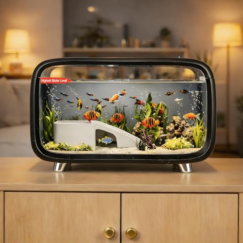 JF HOME BLISS Aquarium Kit Compact Betta Fish Tank Office Fish Tank Bedroom Aquarium Clear Viewing Tank Ecological Cycle System Aquarium Gift Set for Desktop Office or Home Décor