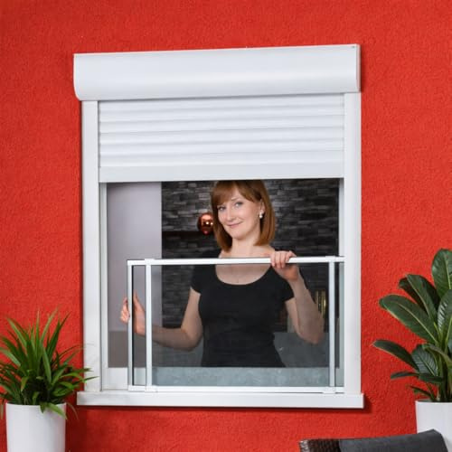 Fliegengitter Fenster mit Alurahmen – Vormontiert & Werkzeuglos | Insektenschutz für Rollladen, Teleskop-System, Ohne Bohren, Ideal für Mietwohnung (weiß, max. Breite 192 cm)