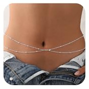 Waist Chain for Women 14K Silver Plated Body Jewelry Layered Waist Beads Chains Layered Bead Link Silver Belly Chain Belly Belt Body Chains Adjustable Bikini Body Jewelry Daily Belts Gifts for Women