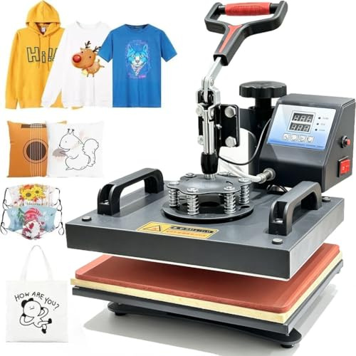 Heat Press, 30x25cm Heat Press Machine, Multifunctional Sublimation Transfer Printer Fast Heat-up, Digital Precise Temperature Control, Vinyl Mini Heat Press for T-Shirts Bags Garments Mats,1000W