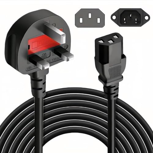3 Pin Power Cable Adapter Cord, Black, Power Cord, Male-to-Female, 1.5 Meters, 230V AC, Compatible with Laptops, PCs, Monitors, Printers and More Devices (1.5 Meter)