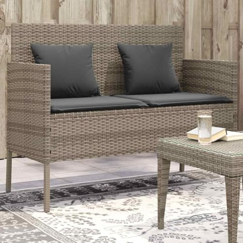 TUERYAFEK Gartenbank mit Stauraum und Kissen Grau, Poly Rattan Gartenbank mit wasserfestem Beutel, Sitzbank mit dick gepolstertem Sitzkissen und abnehmbarem Bezug, PE Rattan Truhenbank