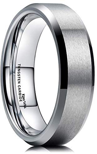 King Will Silver Promise 6MM Wedding Band For Men Tungsten Carbide Ring Comfort Fit Beveled Edges 10