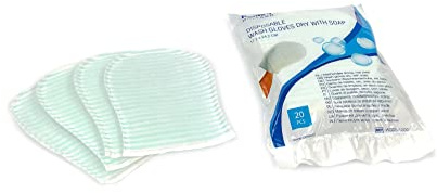Romed Trockene Einmalwaschhandschuhe mit Seife (5 x 20 = 100 Stück)