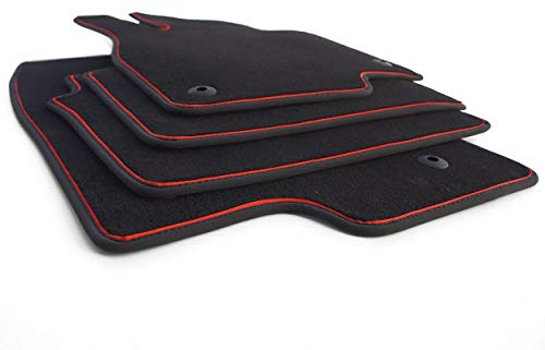 kh Teile Fußmatten Mazda III 3 (BM) ab 2013 Original Premium Qualität Velours Autoteppich 4-teilig, Zierband Rot