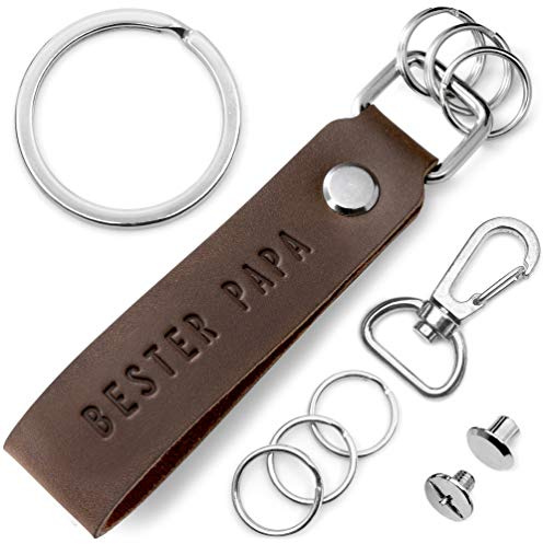 FABACH läder nyckelring med utbytbar nyckelring i presentförpackning – pappa present berlock för fars dag och födelsedag med bästa pappa gravyr – nyckelband nyckelhållare