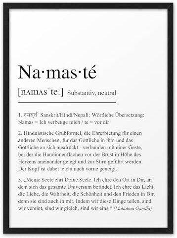 NAMASTE DEFINITION | ABOUKI Kunstdruck | Namaste Poster Yoga Motivation Chakra Grußformel Trost Poster Aufmunterung Geschenke Zitat Ghandi Plakat Spruch Positiv Bild | Deutsch oder Englisch