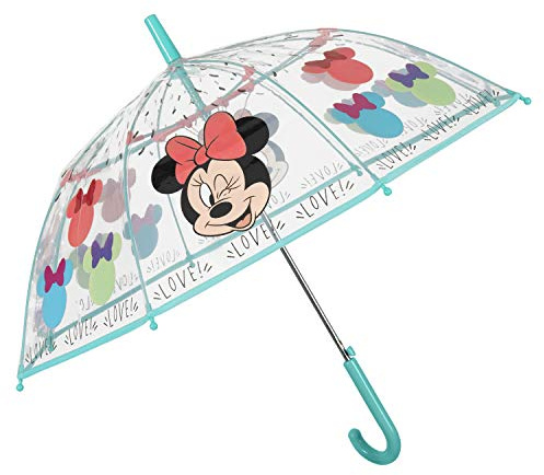 PERLETTI Transparent Regenschirm Disney Minnie Mouse Mädchen - Kinder Stockschirm Minni Maus für Kleinkind 4/6 Jahren - Kinderregenschirm Schirm Automatik Windfest - Durchmesser 74 cm Kids (Türkis)