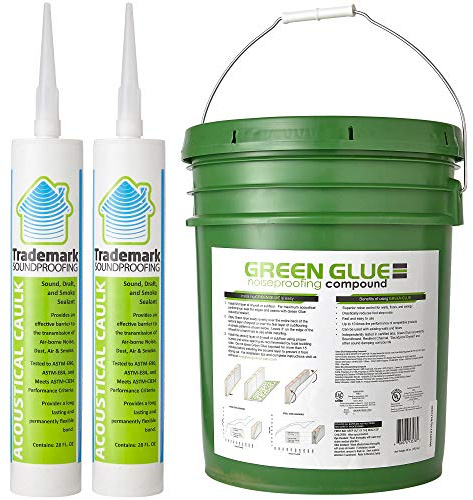 Green Glue Soundproofing Compound, 5-Gallon Bucket with Two Acoustic Caulk Sealant Tubes of 29 oz - Bundle for Noise Reduction and Sound Proofing Acoustic Treatment.
