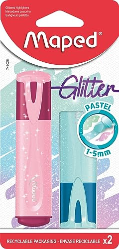 Maped Lot de 2 surligneurs à paillettes pastel - Couleurs assorties